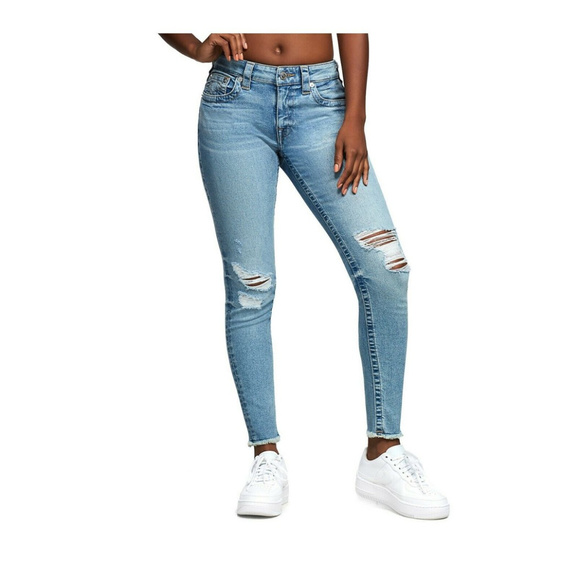 True Religion Women's Jennie Distressed Rips Ankle Raw Hem Skinny Stretch Jeans